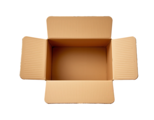 Empty cardboard box viewed from above showing spacious interior
