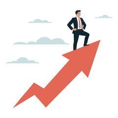 Fototapeta premium vector illustration of a businessman standing on top of a rising arrow symbolizing success and growth