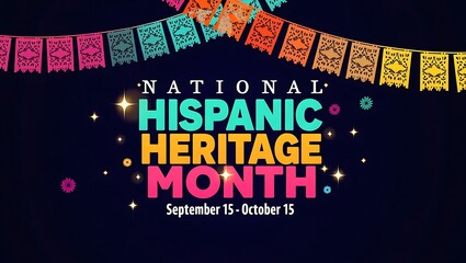 Vibrant national hispanic heritage month celebration with colorful papel picado banners