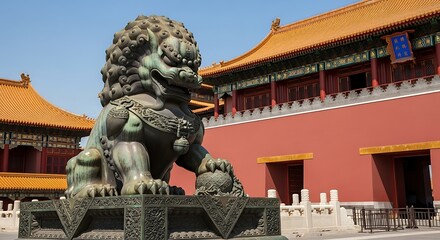 Guardian Lion Statue in Forbidden City.
