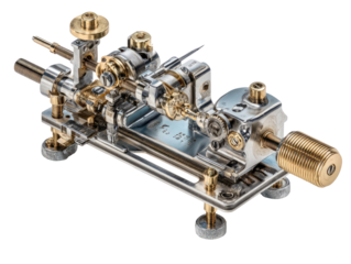 Precisely engineered miniature machine, intricate gears and components, meticulously crafted