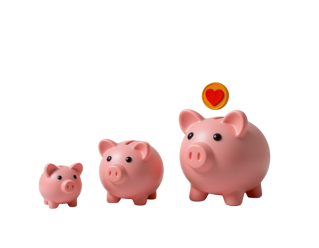 Cute Piggy Banks with Heart Symbol Representing Savings and Love