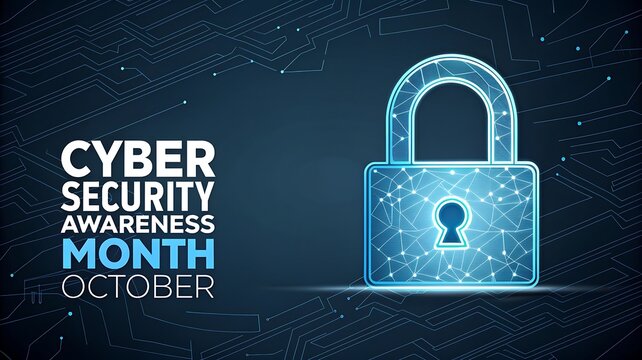 Cyber security awareness month october digital lock illustration