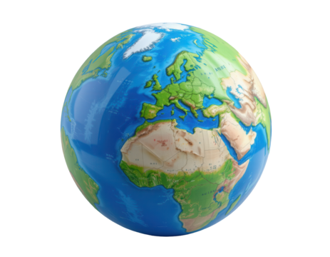 Realistic Globe Illustration Featuring Continents and Oceans Details