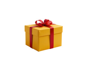 Bright Yellow Gift Box with Red Ribbon on Transparent background