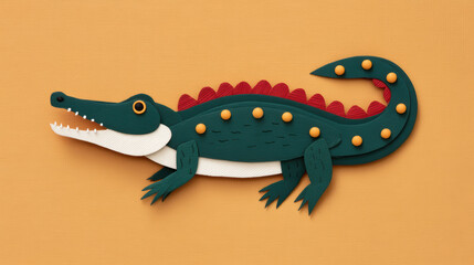 Fototapeta premium A vibrant, stylized crocodile illustration featuring bold colors and playful patterns against a warm background.