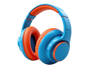 Bright Blue and Orange Stylish Over-Ear Headphones on Transparent background