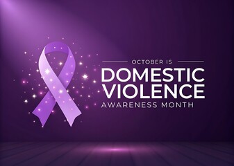 Purple ribbon for domestic violence awareness month with spotlight and sparkles