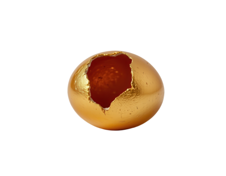 Golden Egg Shell with Broken Edge Isolated on Transparent background