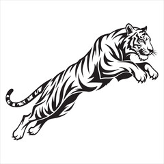 Stylized Leaping Tiger Illustration A Bold Black and White Design Showcasing Power Agility and Wild Beauty