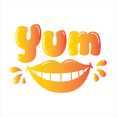 Whimsical Yum Typography with Smiling Mouth and Droplets A Fun and Playful Food Related Design