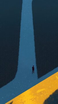 Man Walking on a Yellow Path A Choice