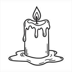 Hand Drawn Candle with Melted Wax and Flame for Decoration or Spooky Halloween Designs and Celebrations