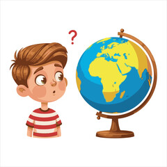 Boy Contemplates a Globe Wondering Where to Travel or What He is Learning in Geography Class