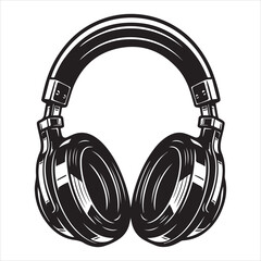 Monochrome Headphones Illustration Stylish Audio Equipment for Music Lovers and Professionals Detailed Black and White Design for Print
