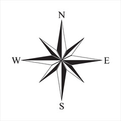 Classic Black and White Compass Rose Navigational Tool for Cartography and Exploration Symbolizing Direction and Wayfinding