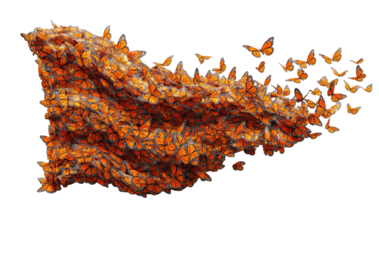 Abstract orange butterfly swarm, 3D design