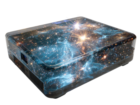 Transparent projector case with cosmic nebula design