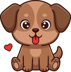 Fototapeta premium Cute brown puppy sitting with heart illustration for pet lover designs and animal-themed projects 