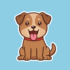 Obraz premium Cute happy brown puppy dog sitting with tongue out on blue background vector illustration 