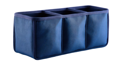 Dark blue fabric storage box with three compartments