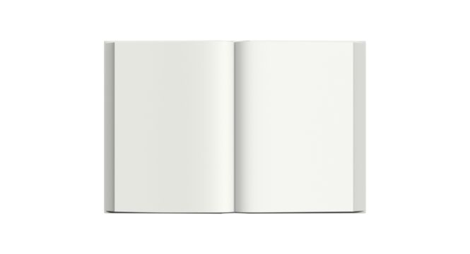 White Open Book Mockup - Front View Blank Spread Pages, Editable Hardcover Template for Book Interior Design, Publishing Layout, and Novel Reading Presentation