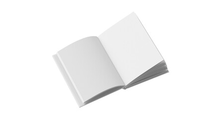 Angled Open Book Mockup - Blank White Pages Spread with Dark Spine, Editable Hardcover Template for Novel Interior Design, Publishing Layout, and Reading Presentation