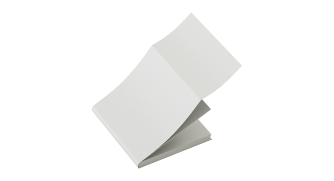 Angled 3D Open Notebook Mockup Template - White Blank Pages Minimalist Notepad with Flipped Cover Design Mockup, Ideal for Branding, Stationery Mockups and Creative Presentations