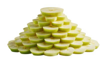 A pyramid of sliced green apples isolated on transparent background