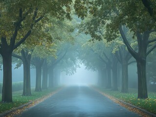 Obraz premium Foggy, misty day with a path of trees in the background