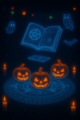Digital Witchcraft: AI Spellbook and Glowing Pumpkins