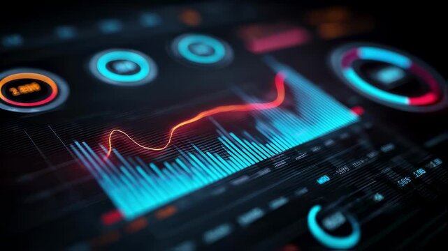 Crisp focus on bitrate performance trend line displayed centrally on a streaming analytics interface with supporting stats blurred around edges.