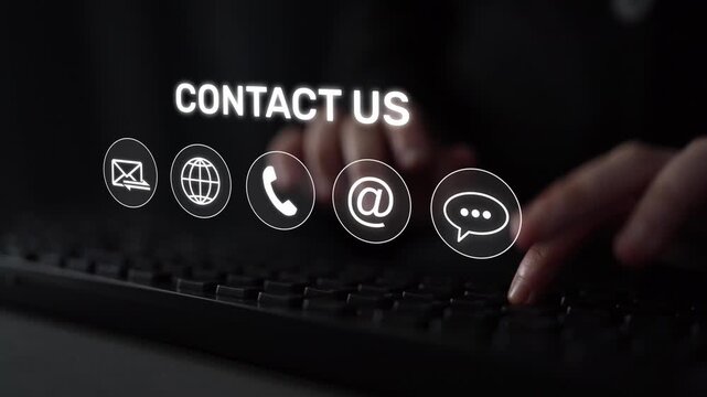 UI concept for contact us section showing icons for email, web, phone, and message. Contact and support icons help streamline business communication and improve customer contact experience. Muxer