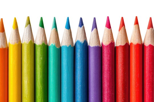 Close-up of colorful sharpened pencils in a row
