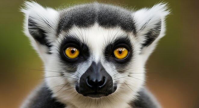 Intense gaze of a ring-tailed lemur showcasing its beautiful amber eyes in a close-up portrait - Powered by Adobe