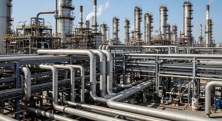 Industrial Refinery Complex with Pipes and Towers.