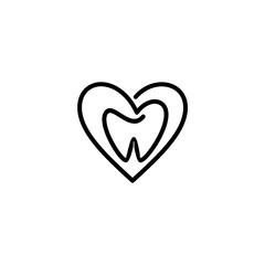 Minimalist dental logo featuring a tooth inside a heart, symbolizing oral health, care, and love in dentistry.