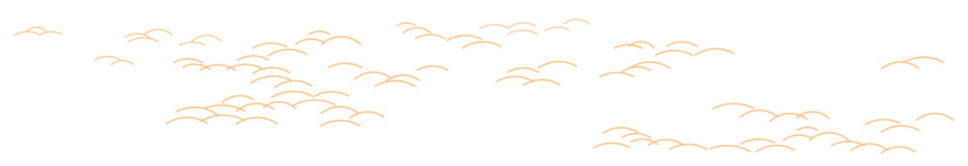 Autumn grasses, clouds, curvy lines simple texture, isolated on transparent background. Hand drawn flat vector illustration. Scene creator, landscape design element, clip art