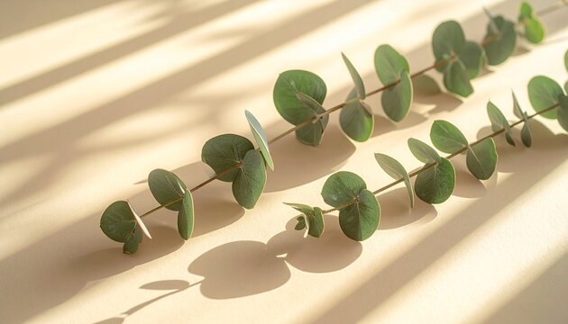 Eucalyptus Branches on Beige Background