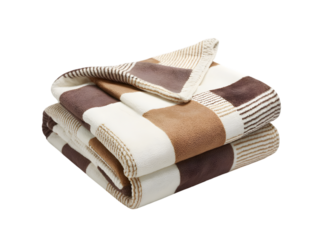 Folded blanket with visible texture, isolated on white background, suitable for home decor or lifestyle branding.