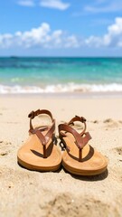 Fototapeta premium Brown sandals on beach