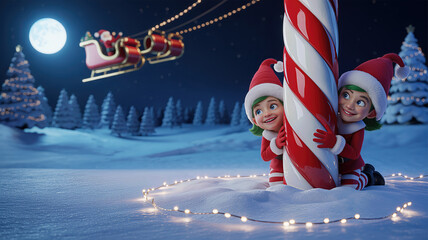 Elves Hiding Behind Giant Candy