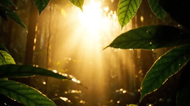 Sunbeams through Tropical Rainforest Canopy