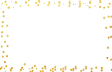  shimmering golden dots and particles border on a white background