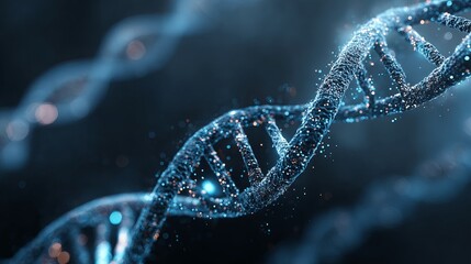 Stunning DNA structure with glowing particles for medical research, biotechnology, and innovative science concepts in a modern design