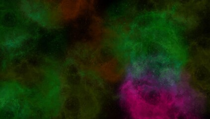 dark abstract nebula background with green, pink, and orange smoke texture. vibrant smoke effect background: mysterious abstract dark space pattern