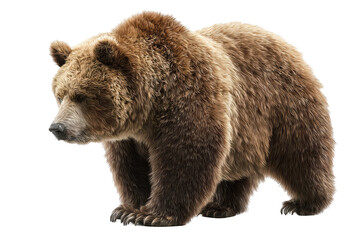Obraz premium Large brown bear standing, fur detailed, isolated against black background
