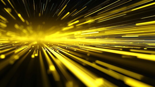 Dynamic light streaks create a stunning vibrant backdrop for modern technology, science, or high-speed travel visuals in golden yellow hues