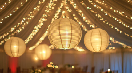 Lighting Fairy lights, hanging lanterns.