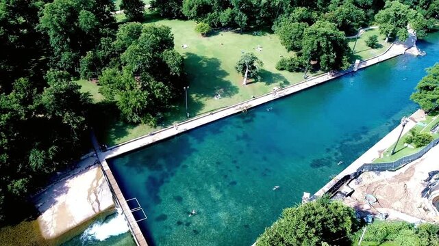 Barton springs pool aerial view, a natural springfed swimming pool in austin, texas